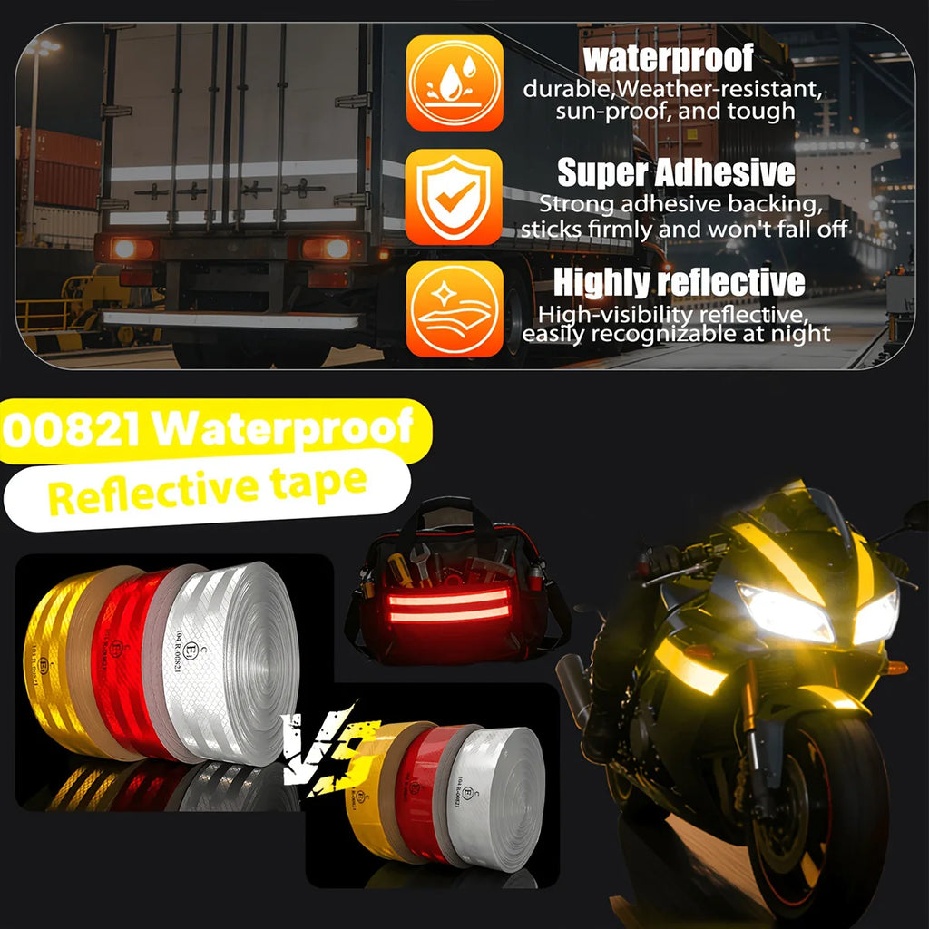 High Intensity Reflective Adhesive Tape 5cm*5m Diamond Grade Red White Yellow Waterproof Car Stickers Reflectors Strip For Truck Qme
