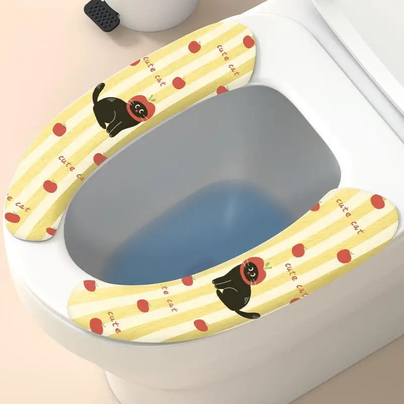 1 Pair Cute Black Cat Printed Soft Warm Toilet Seat Cushion Pads Fits Most Standard Toilets For Home Bathroom Use Qme A2