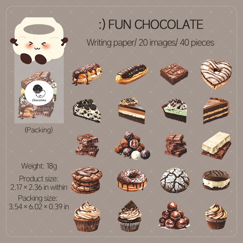 40 Sheets/Bag Food Dessert Baking Theme Stickers No White Border for Journal Scrapbook DIY Phone Case Decoration Qme 2