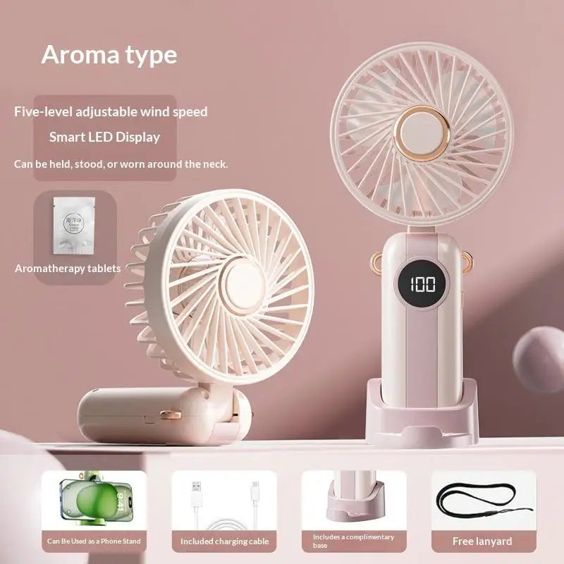 Portable Handheld Mini Fan Foldable Neck Hanging Fans 5 Speed USB Qme one size A3