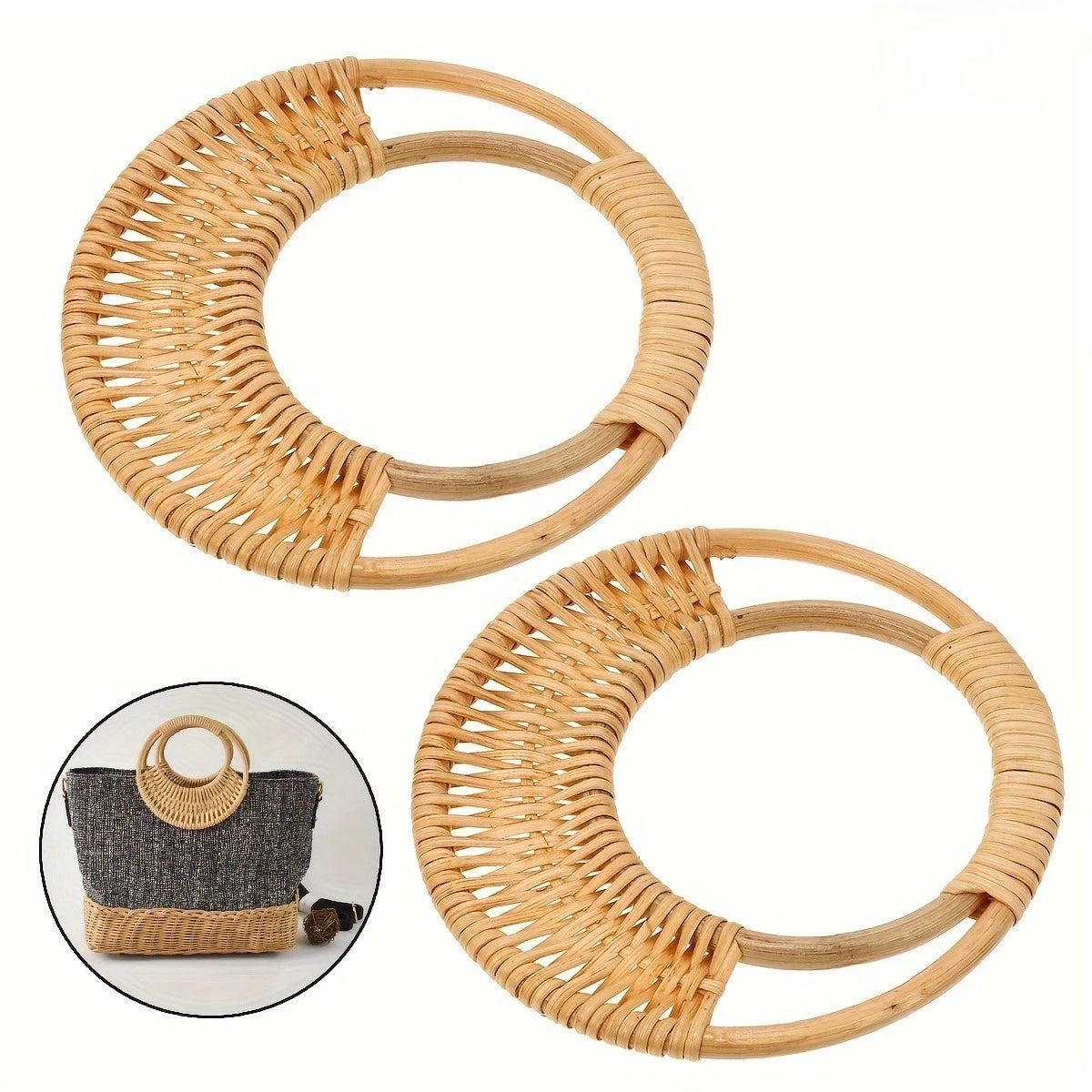 Rattan Bag Handles DIY Woven Bag Accessories Circular Handmade Wicker Purse Handle Replacement For Bag Handbag Making Supplie Qme