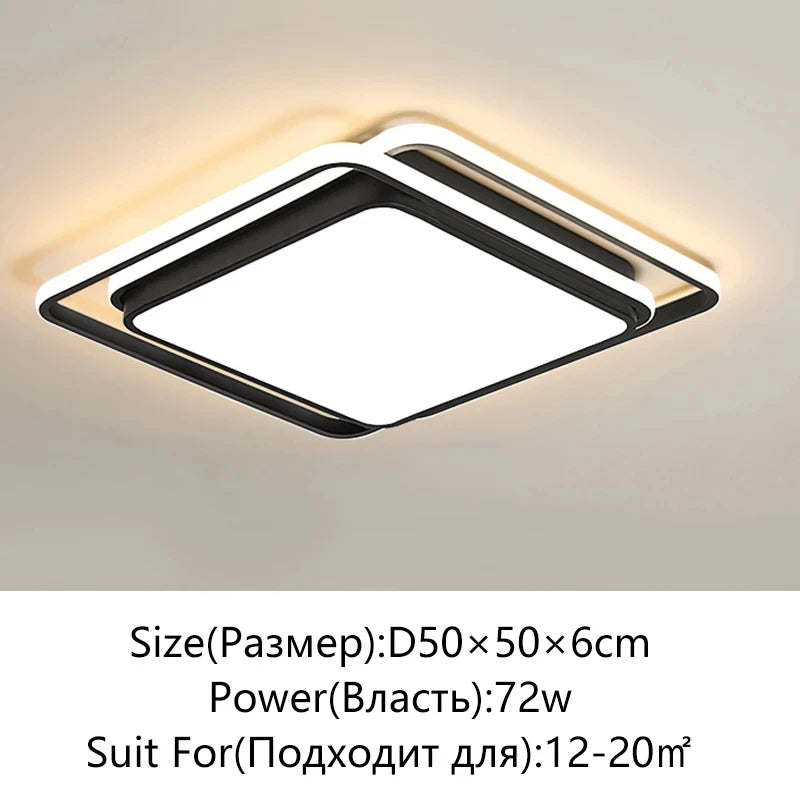 Modern LED Ceiling Light For Bedroom Living Dining Room Study Aisle Balcony Chandelier Indoor Home Decor Lighting Fixture Luster Qme Black-square 3 Colors No Remote