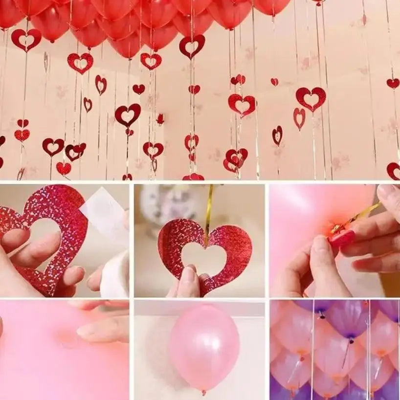 100Pcs Rain Silk Pendant Decoration Balloon Party Decoration Venue Layout Heart-shaped Balloon Sequin Pendant Decoration Qme