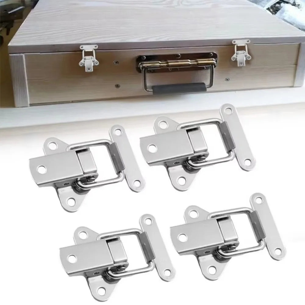 10/4PCS Stainless Steel Cabinet Latch Hasp Luggage Storage Box Fixed Toggle Clasp Toolbox Hardware Box Toggle Latch Hook Tool Qme