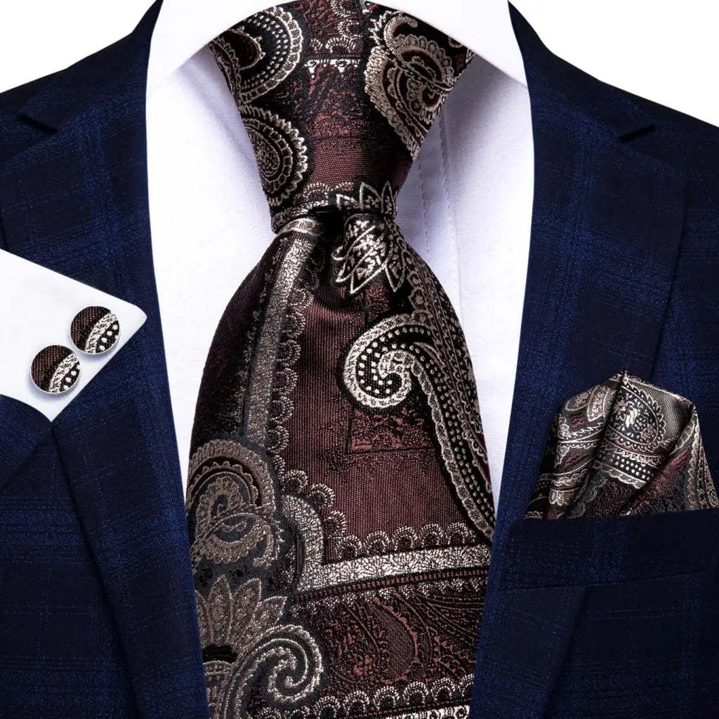 Hi-tie Men Fashion Paisley Sage Green Necktie Handkerchief Cufflinks Qme SN-3323