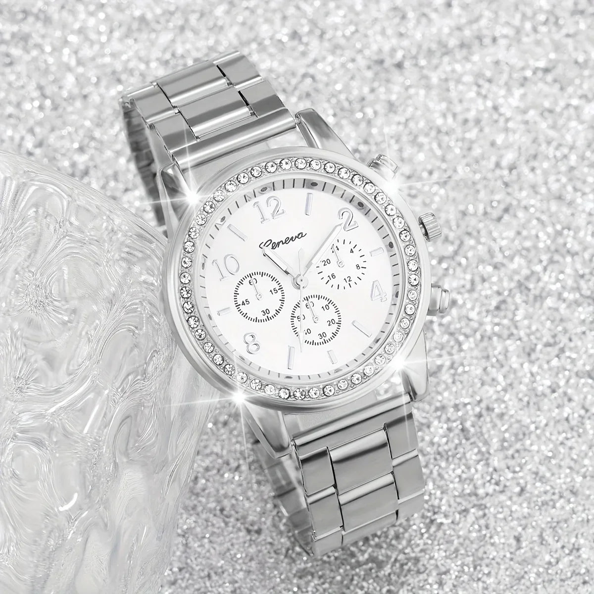 Elegant Women'S Quartz Watch & Jewelry Set - 2pcs, Swiss Movement, Zinc Alloy Band, Round Case, Digital Display Jewelry Qme