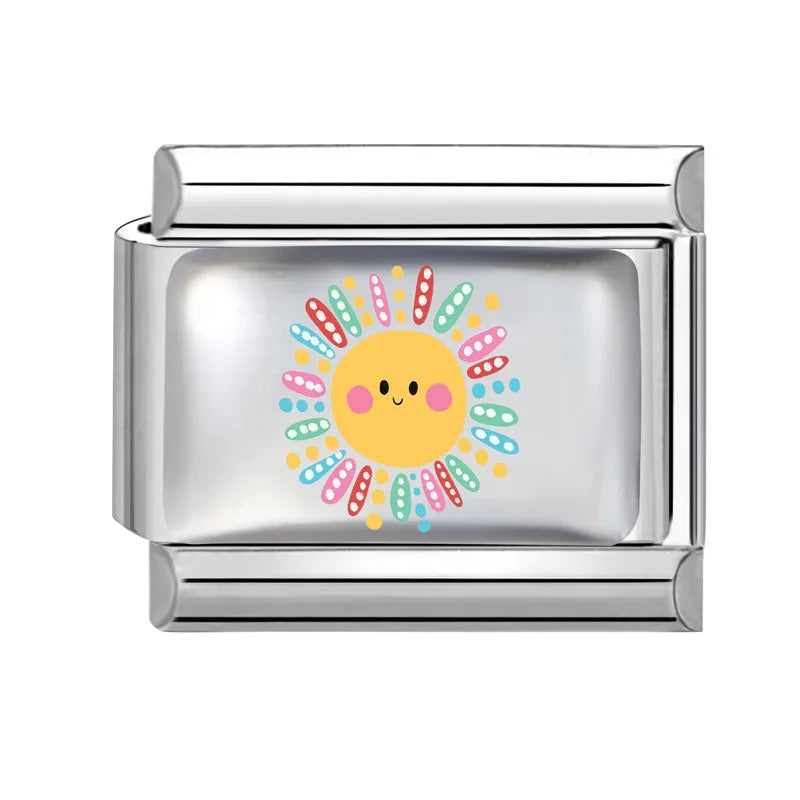 Colorful Rainbow Funny Cats Heart Pattern Flower Sun Italian Charm Links Fit 9mm Stainless Steel Bracelet Women DIY Making Gifts Qme Style 5