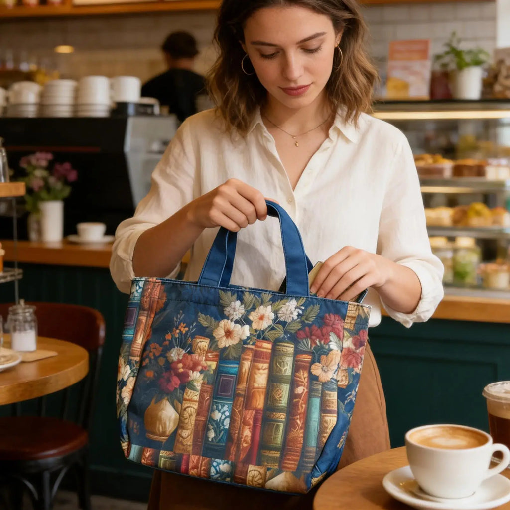 Quilted Tote Bag for Women Book Floral Design Purse Vintage Shoulder Bag for Women for Teacher Students School College Work Qme