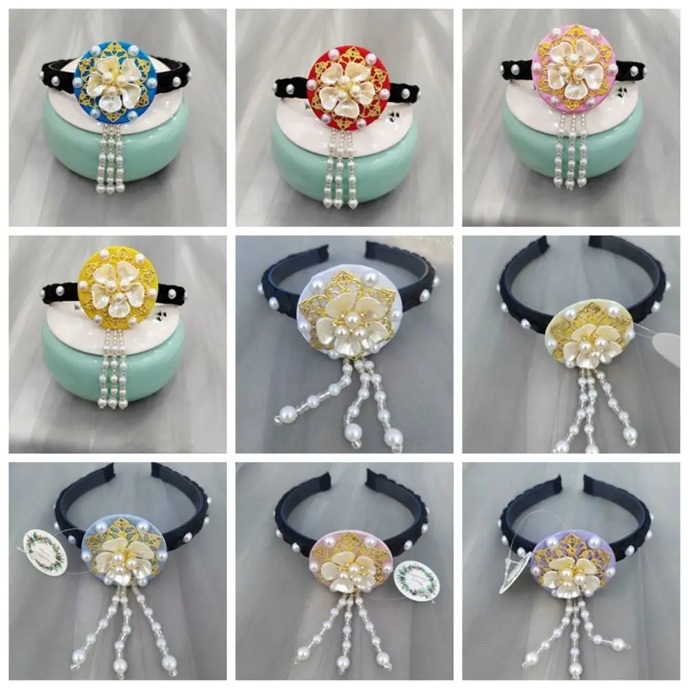 Fashion Flower Korean Headband Pearl Tassels Hanbok Hairband Qme