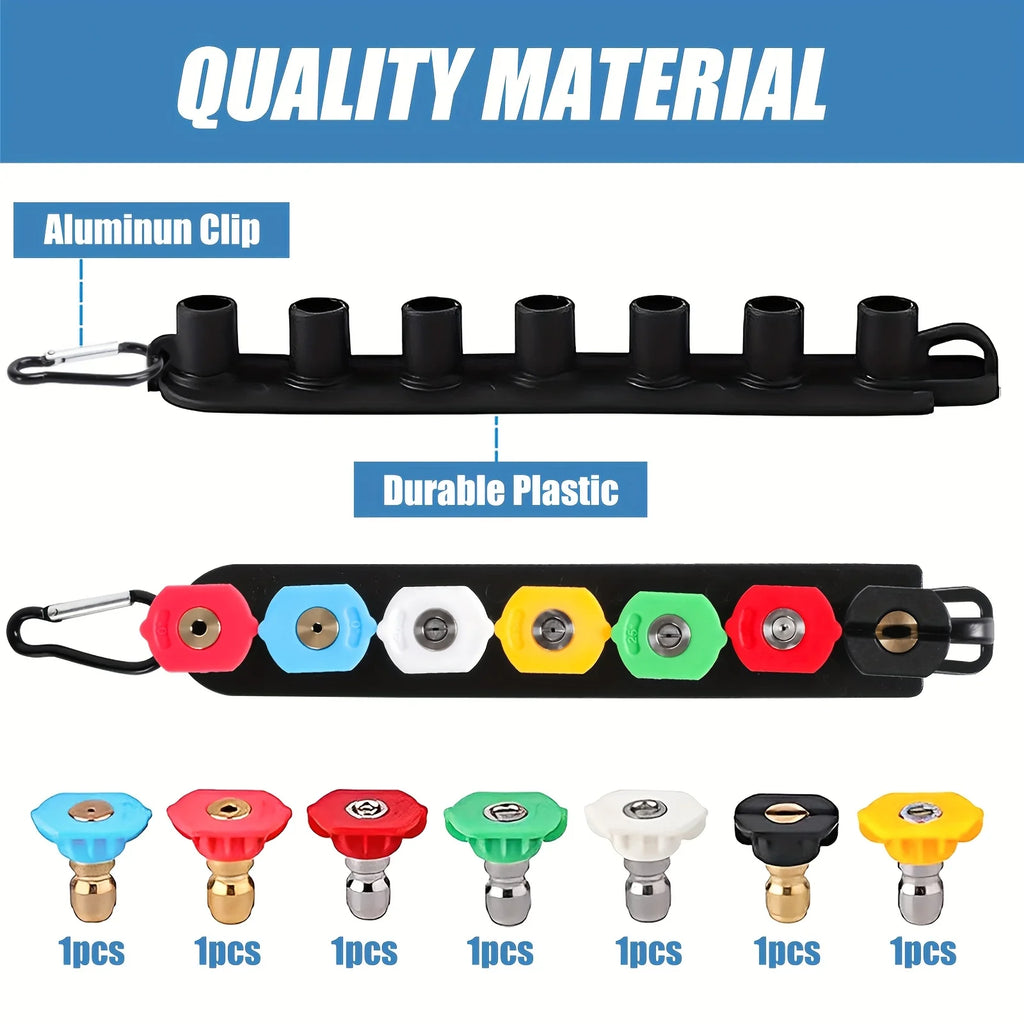 Pressure Washer Tips, Set of 7 Pressure Washer Nozzle Tips with Nozzle Holder, Multi-Degree 4000 PSI for Various Cleaning Tasks Qme