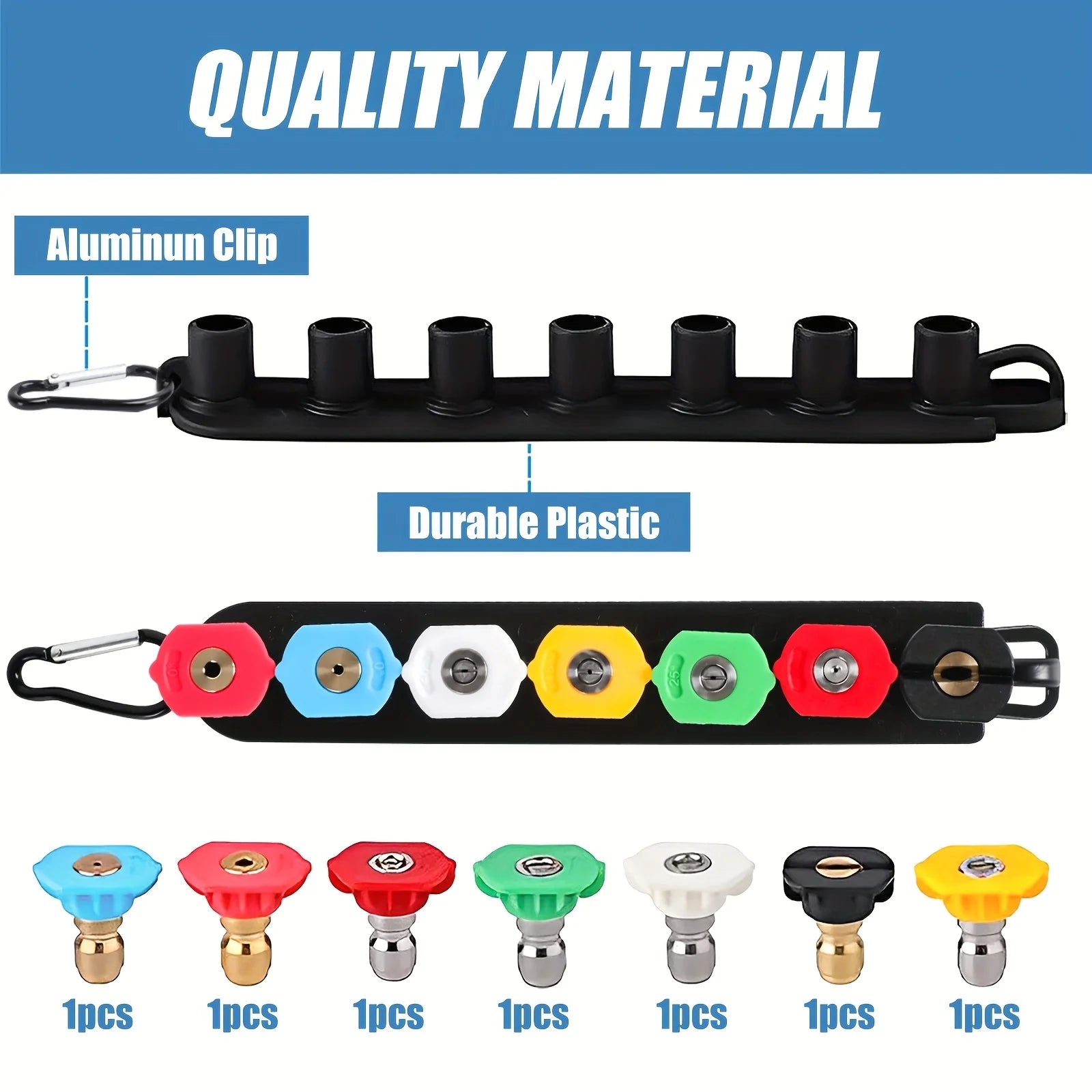 Pressure Washer Tips, Set of 7 Pressure Washer Nozzle Tips with Nozzle Holder, Multi-Degree 4000 PSI for Various Cleaning Tasks Qme