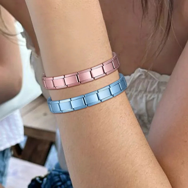 New 2026 Fashion Women's Men's Jewelry DIY 9MM Width Italian Elastic Charm Bracelet Blue Pink Color Stainless Steel Bangle Gift Qme