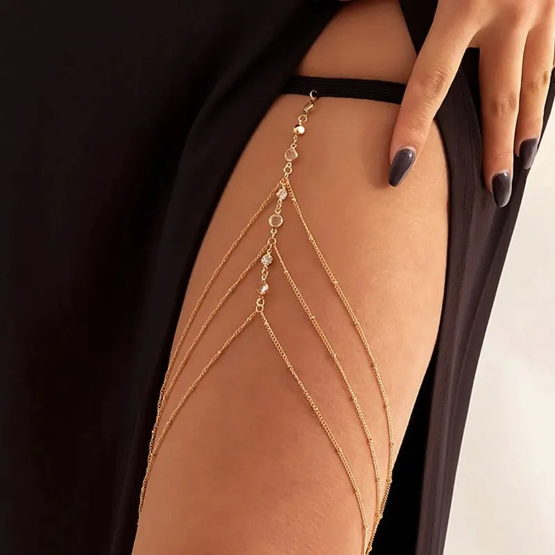Women Summer Sexy Tassel Multilayer Adjustable Elastic Band Crystal Qme