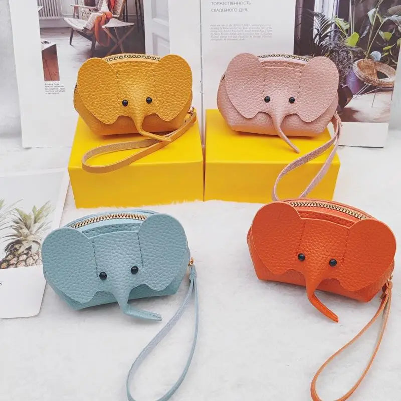 PU Leather Elephant Money Bag Women Coin Purse With Key Ring Multifunctional Zipper Storage Bags Key Case Qme