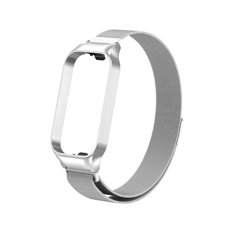 Strap For Xiaomi Mi Band 8 Active Bracelet for Xiaomi Smart Band 8 Active Stainless Steel Metal Watchband Mi Band 8 Active Qme Silver 2 for Redmi Band 2
