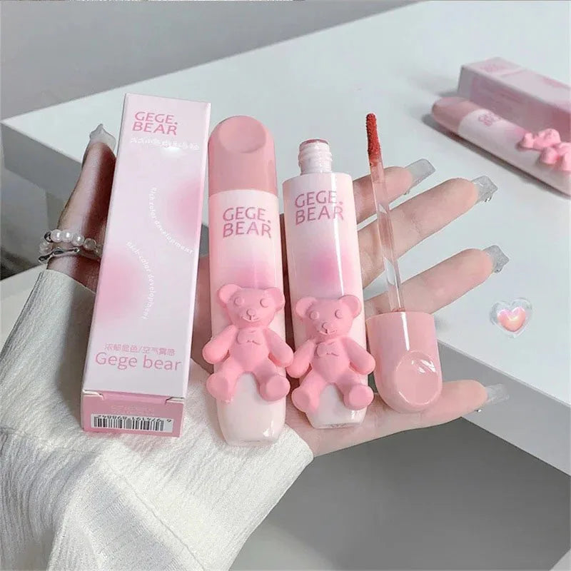 Cute Bear Lip Gloss Waterproof Long Lasting Non Fading Matte Lip Glaze Moisturing Non-marking Red Brown Velvet Liquid Lipsticks Qme