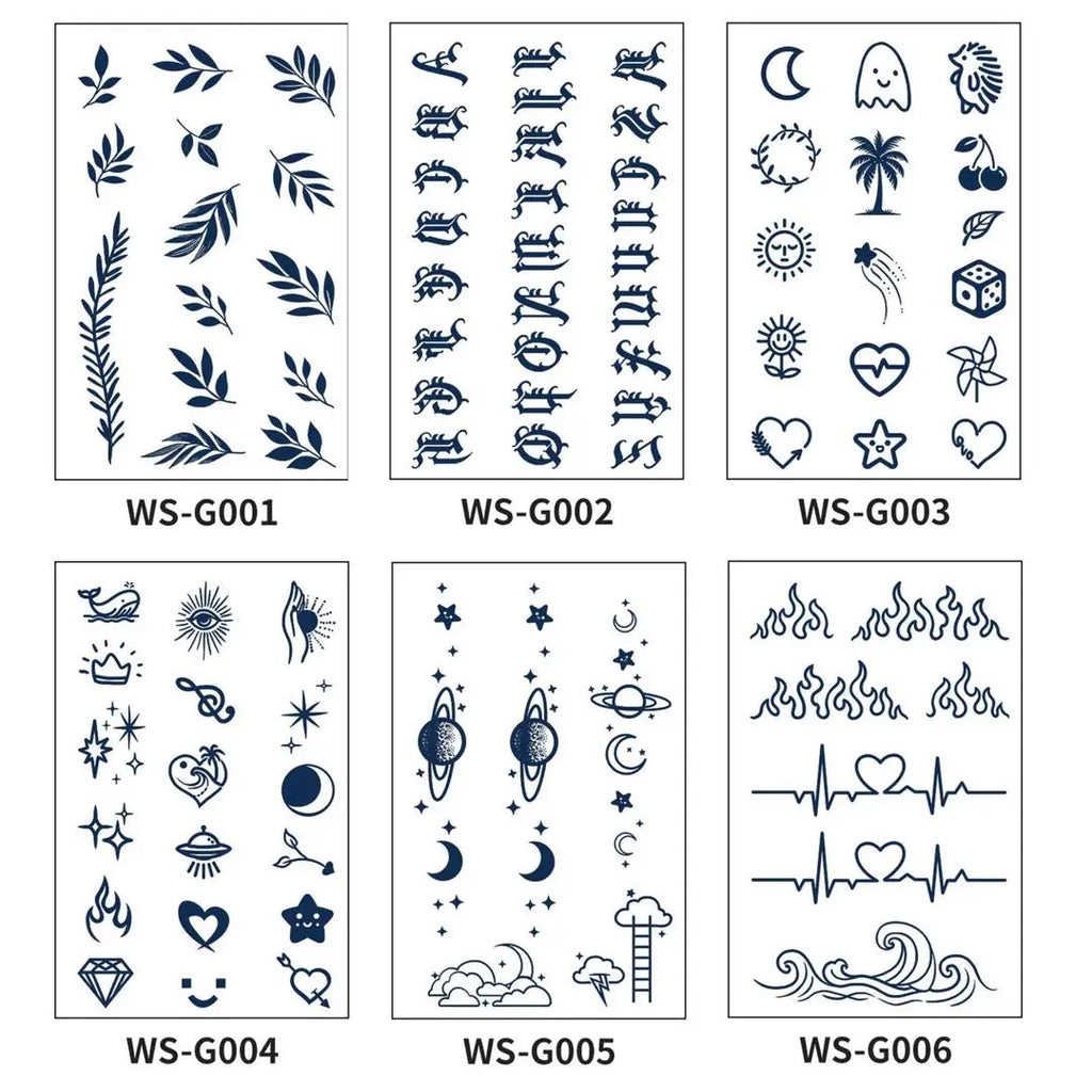A Small Pattern Waterproof Temporary Tattoo Stickers, Long-lasting Waterproof for One to Two Weeks, Finger Tattoos for Women Qme 6pcs WS-G001G006