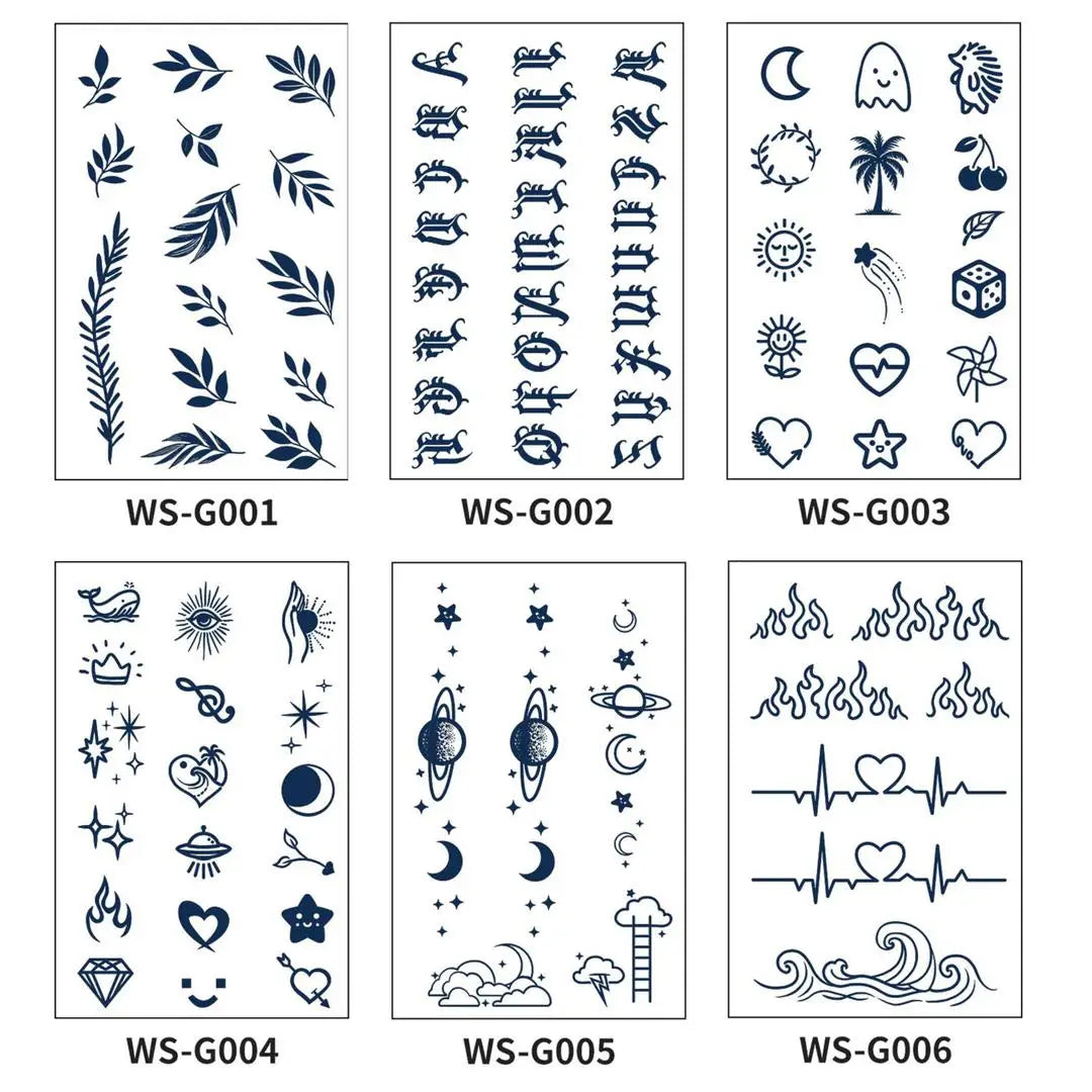 A Small Pattern Waterproof Temporary Tattoo Stickers, Long-lasting Waterproof for One to Two Weeks, Finger Tattoos for Women Qme 6pcs WS-G001G006
