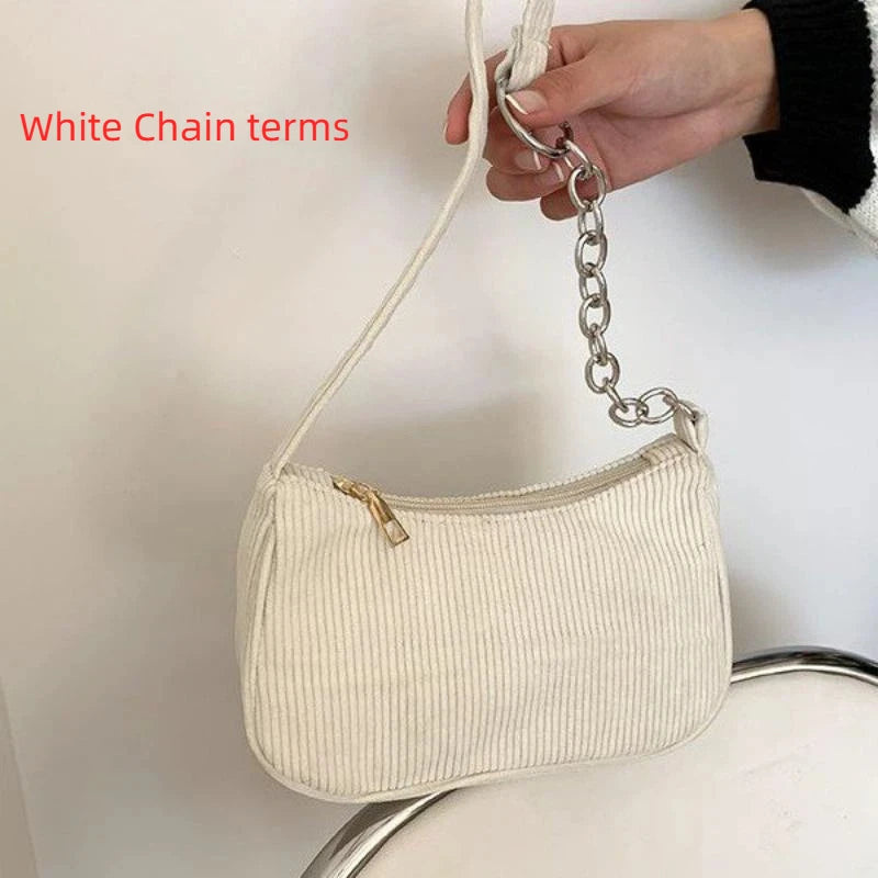 Corduroy Underarm Bag for Women: Solid Color Simple Western Style Spring/Summer Small Square Shoulder Bag for Casual Outfits Qme A5