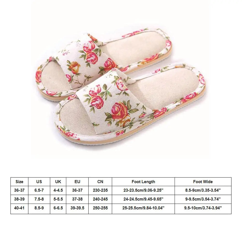Fashion Floral Slippers Women Casual Comfortable Indoor Home Flat Shoes Anti Slip Sandals Spring Autumn September Essential Qme