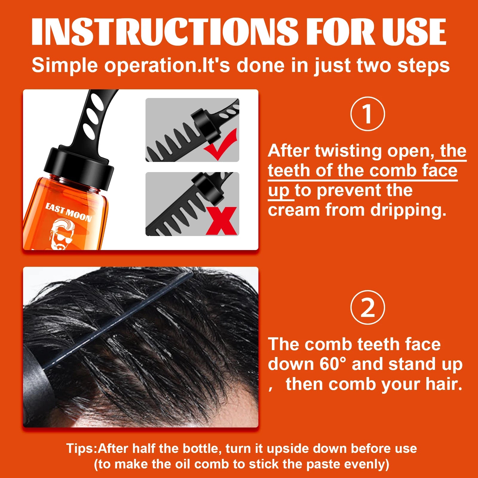 2 in 1 Men's Hair Styling Gel With Wide Tooth Comb Long-lasting Fluffy Hair Styling Oil Styling Cream Strong Hold & Shine Qme