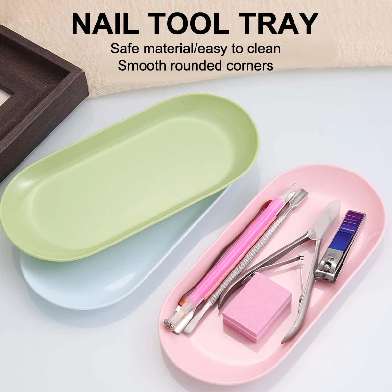 Plastic Cosmetic Storage Tray Nail Art Equipment Plate Oval Manicure Qme