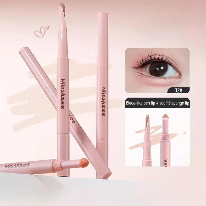 Lying Silkworm Eyeliner Pen Under Eye Highlight & Shadow 2 in 1, Waterproof Smudge-Proof Eye Makeup, with Blending Sponge Tip Qme