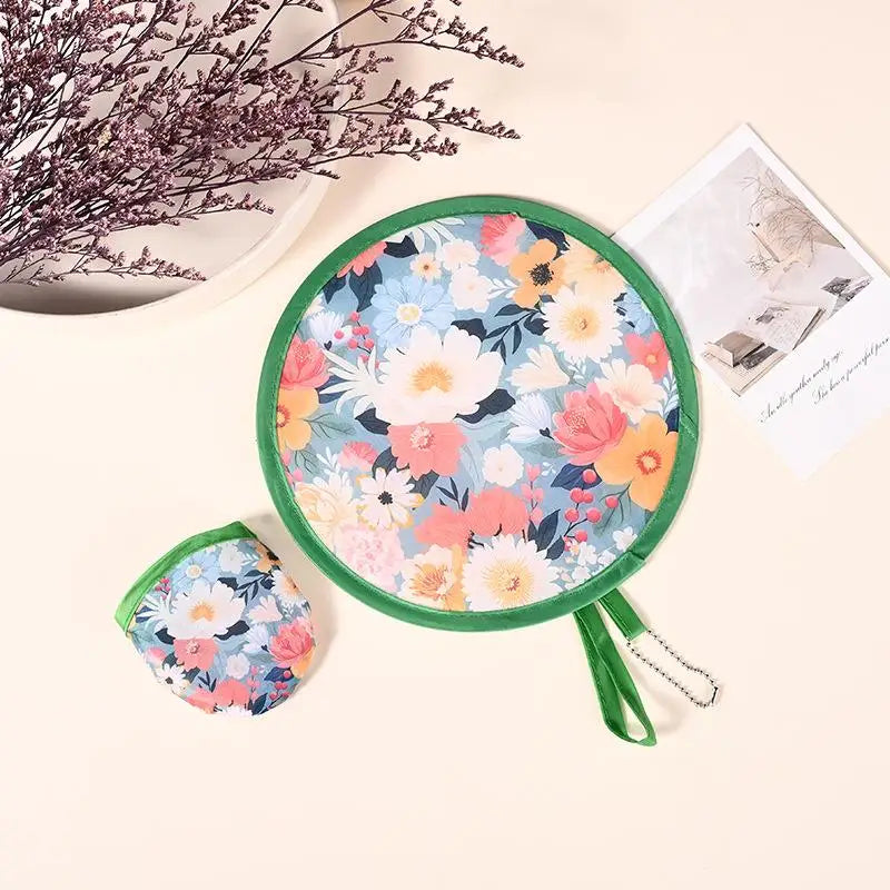 Mini Japanese Folding Fan Flower Pattern Pocket Collapsible Round Qme A3