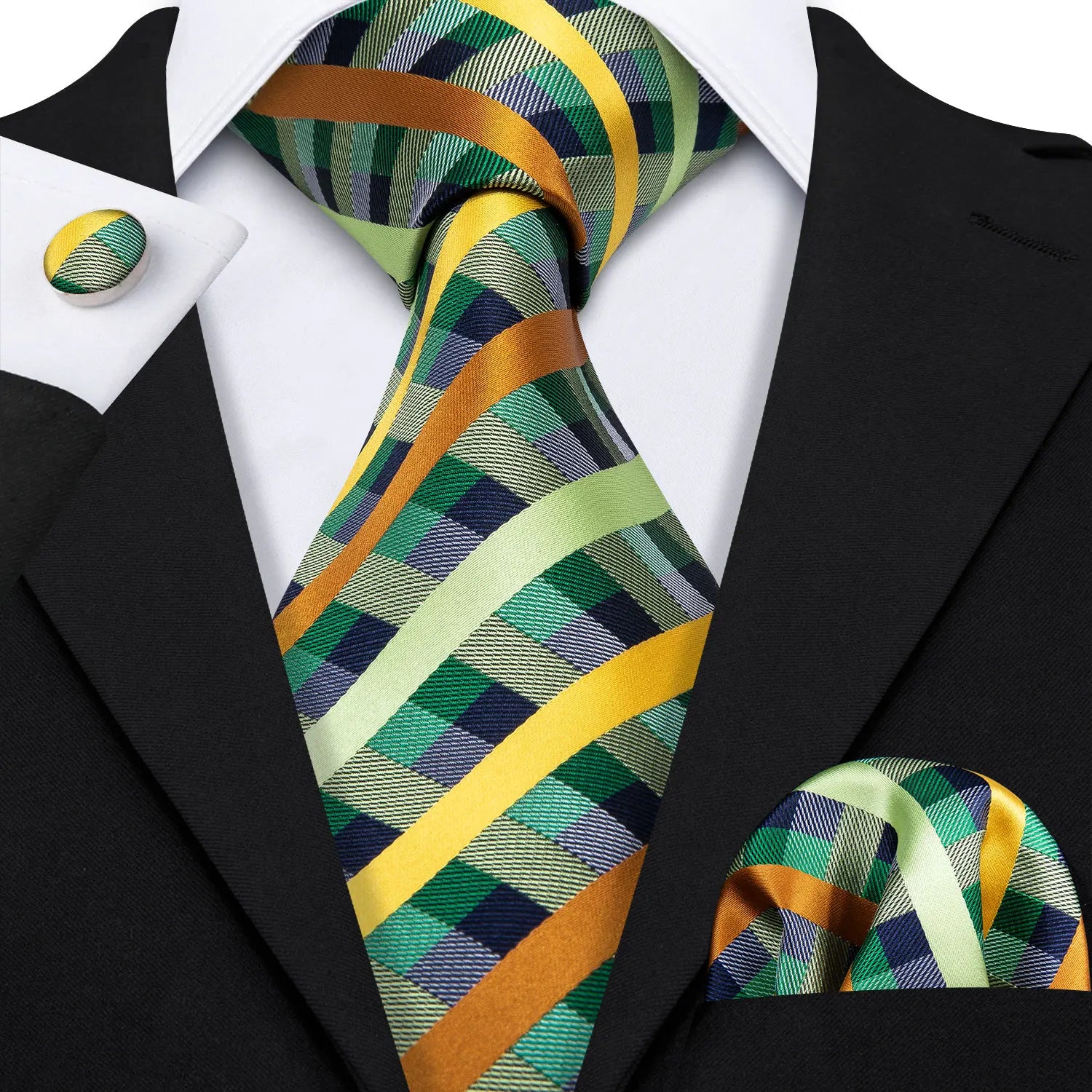 Professional Mens 3-Piece Suit Necktie Pocket Square Cufflinks Qme DPTH-HT-LDSN0218