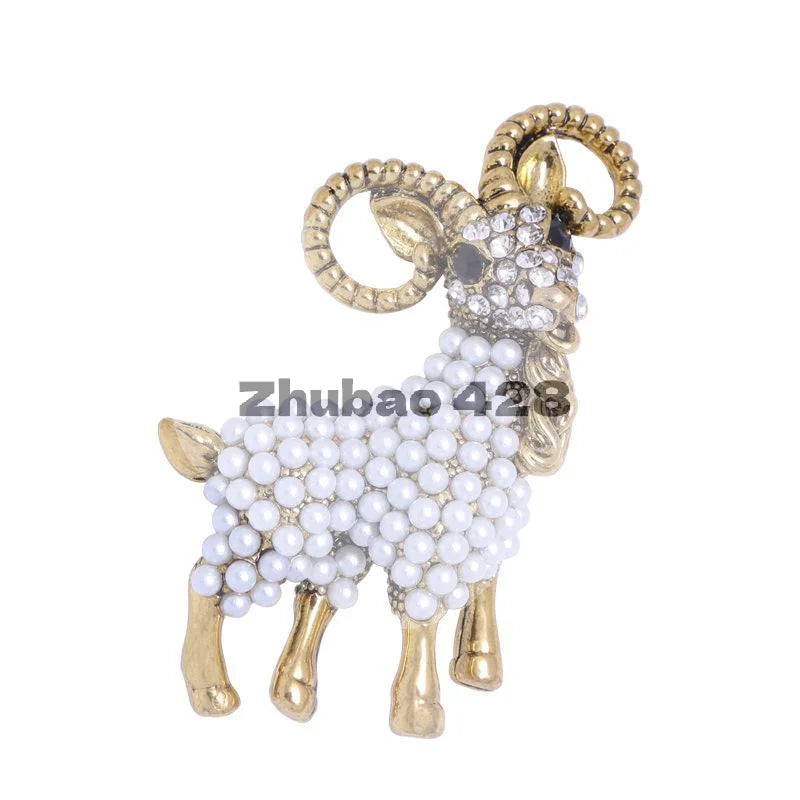 1Pcs Baroque Luxury Sheep Goat Brooch Pin Jewelry For Men Women Wedding Party Couple Gift Qme