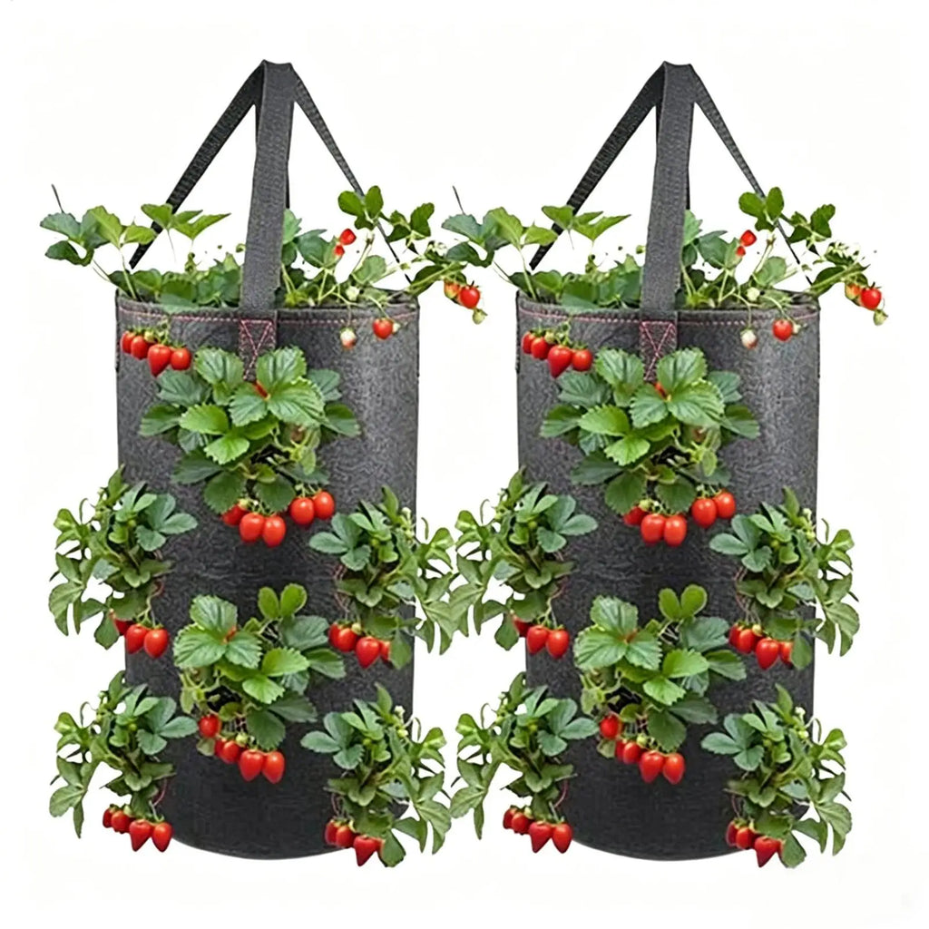 2pcs Strawberry Grow Bags 11 Planting Holes 3 Gallon Large Capacity Tomato Grow Bags for Garden Yard Balcony Outdoor Plants Qme