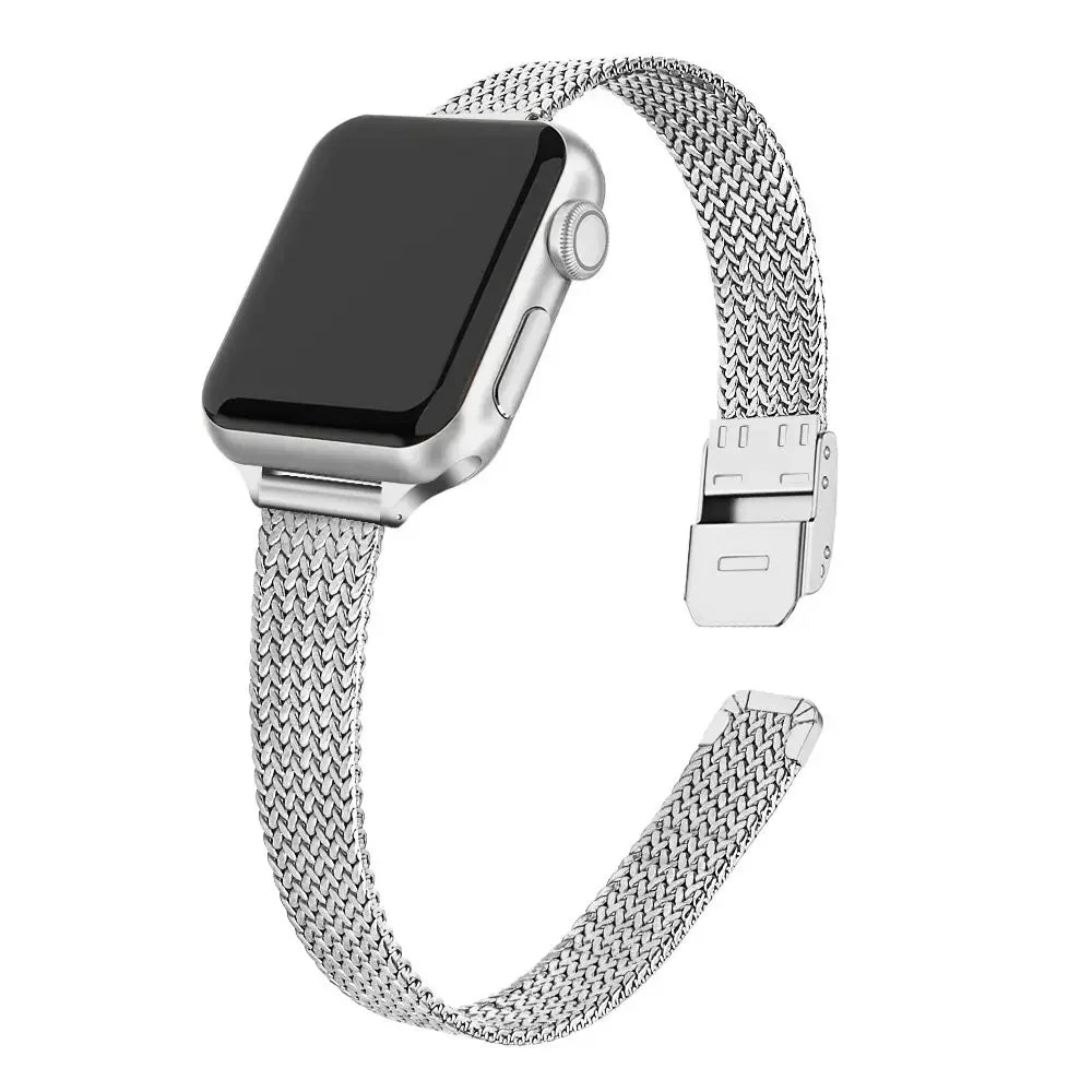 Milanese Strap For Apple watch band 44mm 40mm 45mm 41mm stainless steel Metal bracelet for iWatch Apple watch 3 4 5 SE 6 7 Qme Silver 38mm 40mm 41mm