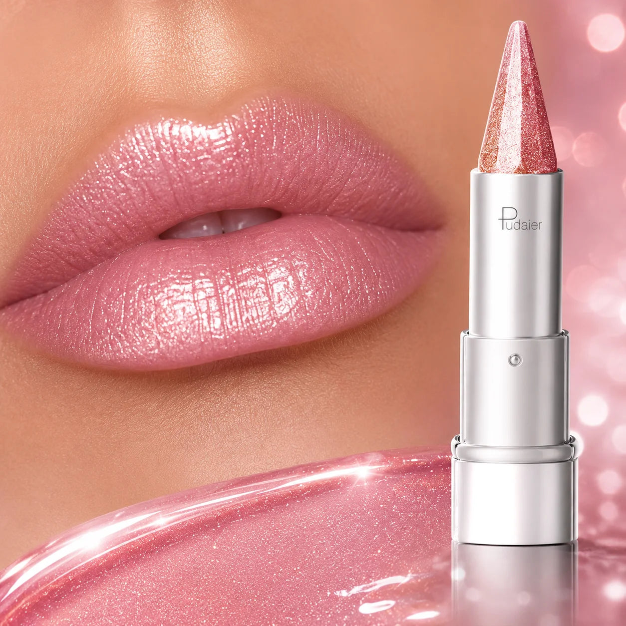 Shimmer Lipstick Fine Glow Pink Nude Lip Balm Long Lasting Qme