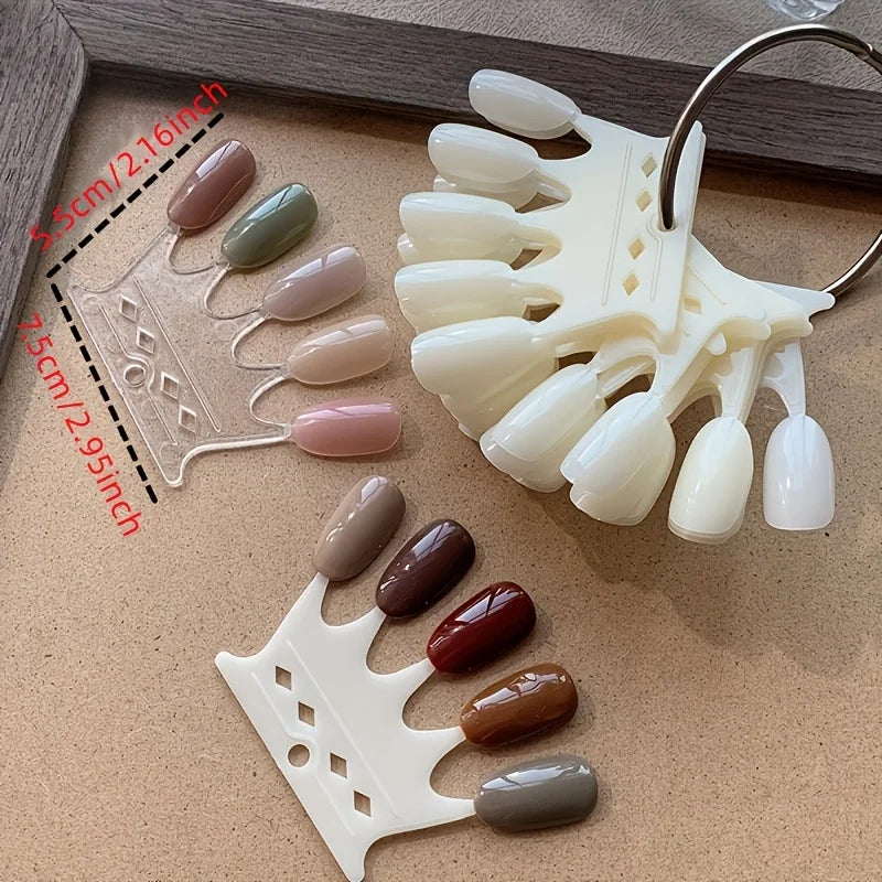 2 Sets 5-Finger Nail Color Display Card, Crown Shape Nail Swatch Sticks with Ring, Removable False Nail Tips Holder for Nail Art Qme