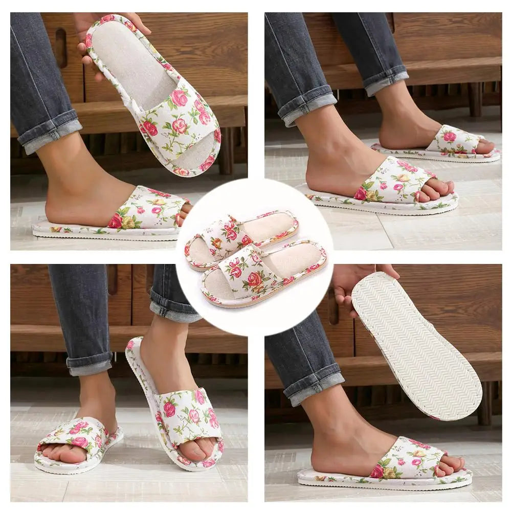 Fashion Floral Slippers Women Casual Comfortable Indoor Home Flat Shoes Anti Slip Sandals Spring Autumn September Essential Qme