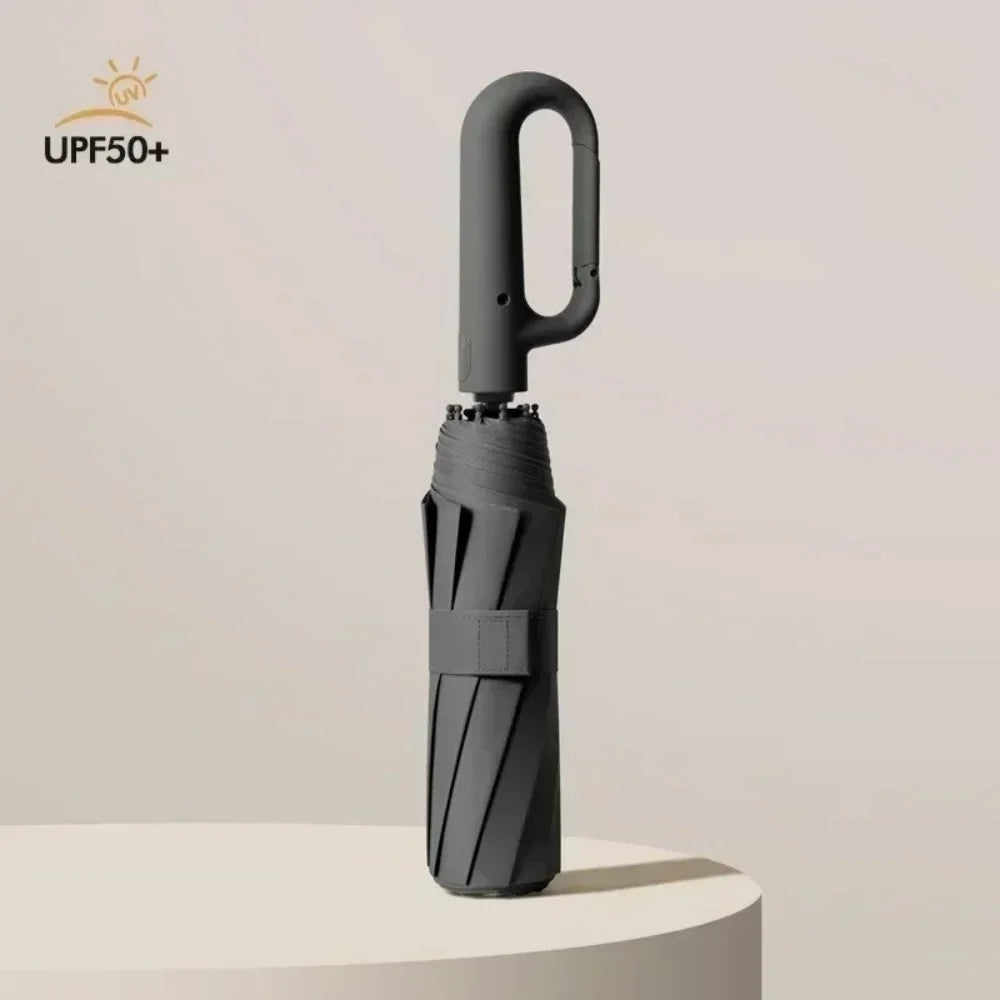 Ring Buckle Design Extra Large Reinforced Wind Rain-resistant Sunshade UV Umbrellas Automatic Folding UV Umbrella for Men Women Qme black 10K metal-fiber composite