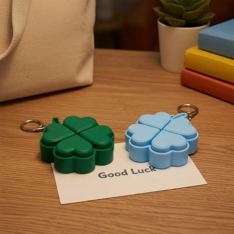 Lucky Four-leaf Clover LED Light Up Keychain Clickable Buttons Stress Qme
