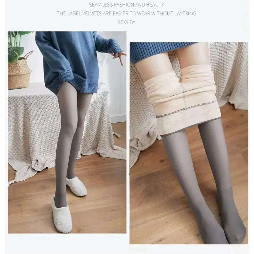 Women Winter Warm Leggings Translucent Pantyhose Fleece Tights Ladies Qme