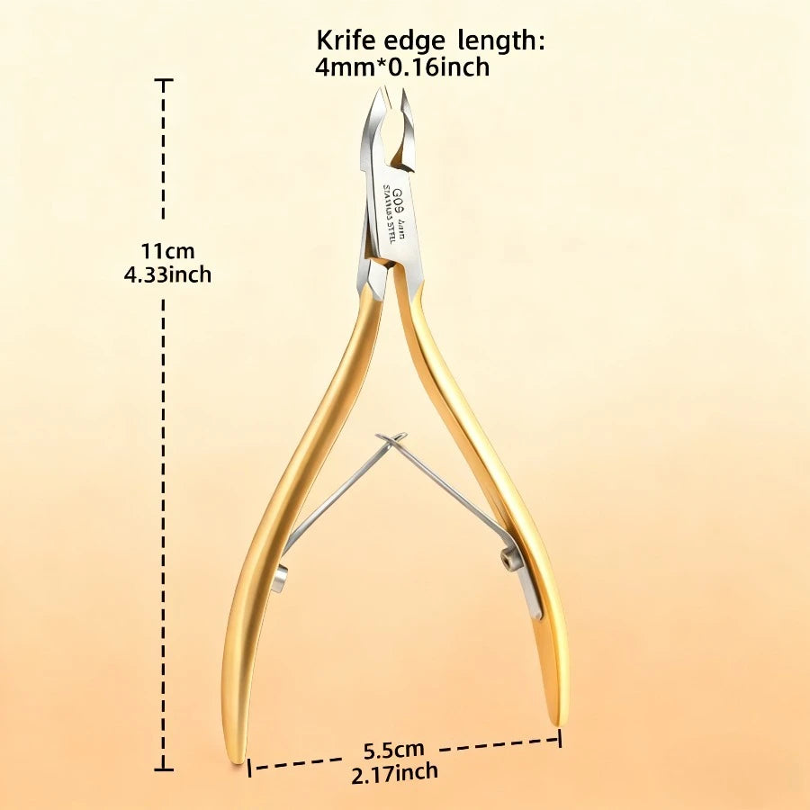 Golden Cuticle Care Tools Clipper Hands Feet Keratin Pusher Stainless Qme