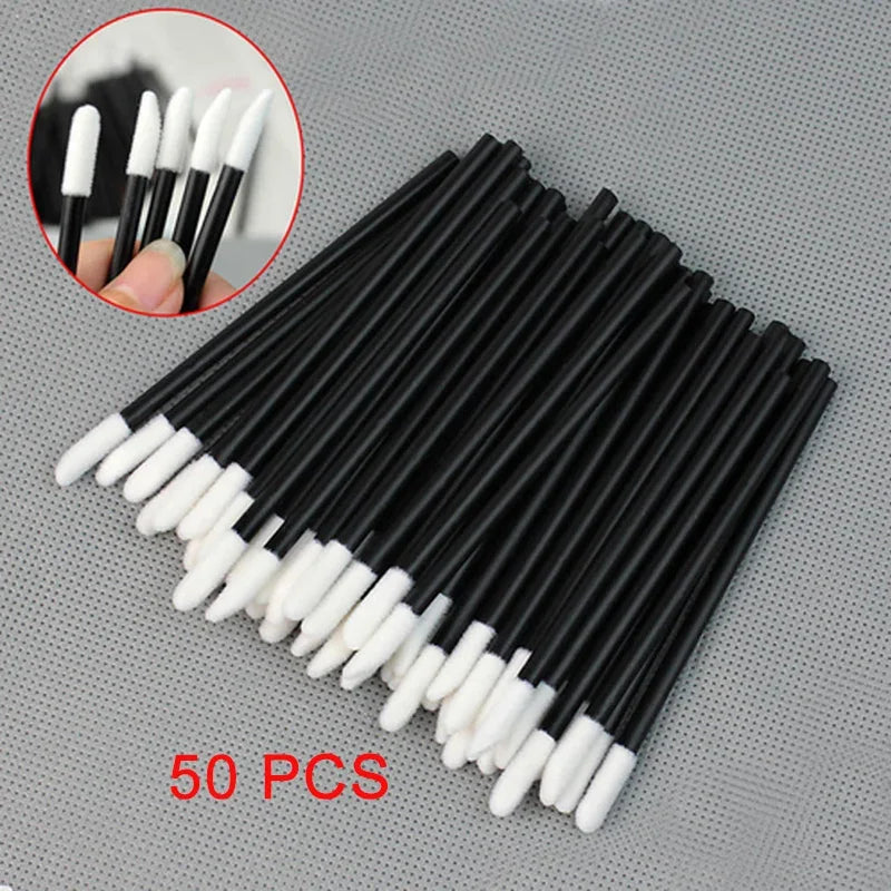 5/50/100Pcs Lip Brushes Disposable Cosmetic Lip Brush Lipstick Lip Glossy Wands Cleaner Applicator Eyeshadow Makeup Brush Tool Qme 50Pcs Black