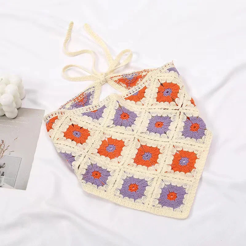 Korean Sweet Cute Handmade Crochet Hollow Triangle Headband Towel Women Spring and Summer Travel Literary Photo Hair Scarf Qme