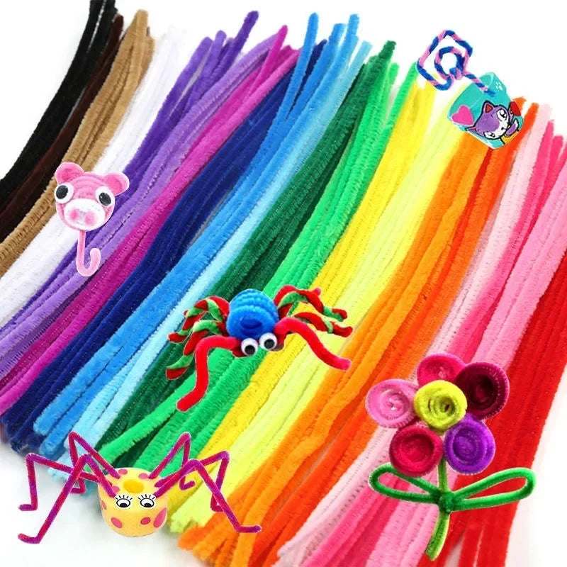 100/200/300PCS Colorful Chenille Stems DIY Wired Twist Stick Hair Strip Kids Handmade Educational Toys Qme