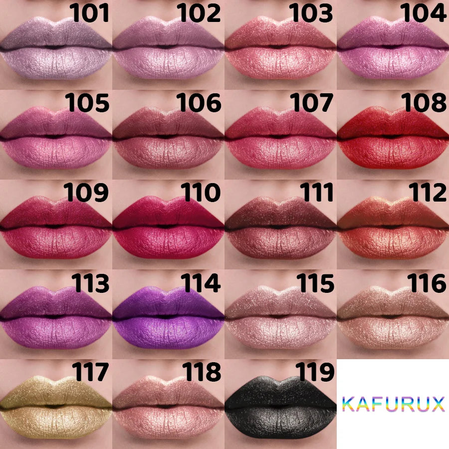 21Colors Bold Intense Glitter Shiny Metallic Lipstick Pearlescent Lip Qme