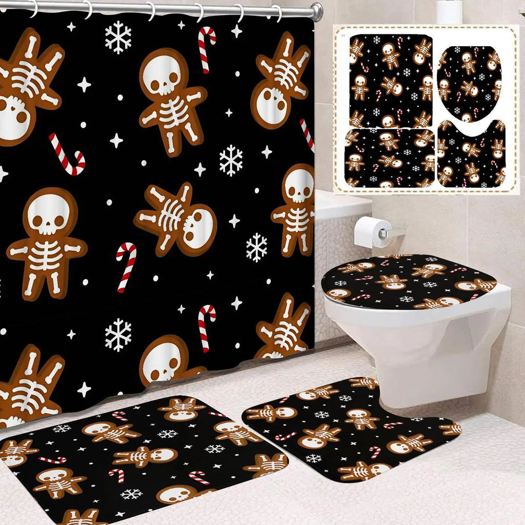 Halloween Bathroom Shower Curtains Non Slip Skull Rugs Toilet Lid Qme
