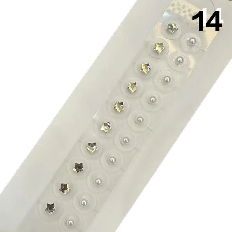 Fashion Bowknot Colorful Rhinestone Pearls Ear Point Stickers Qme 14
