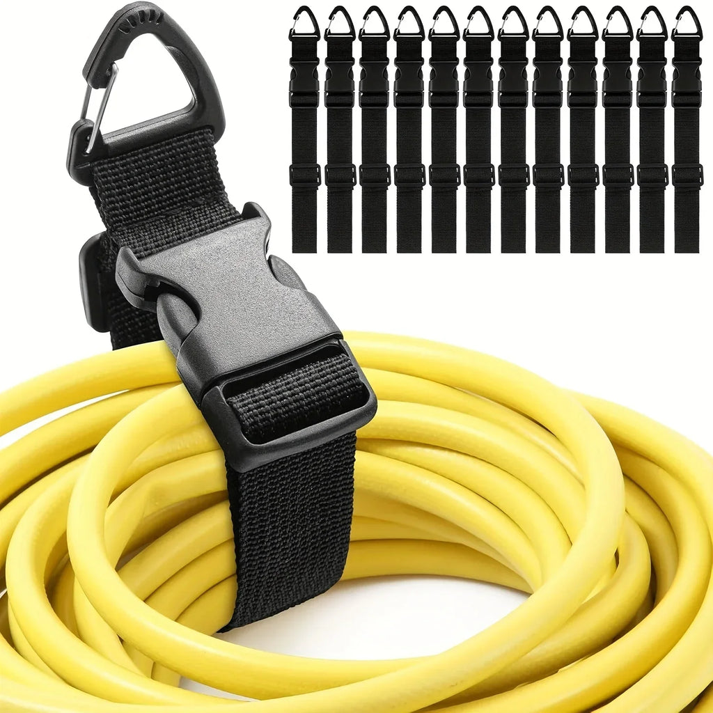 45cm Black Adjustable Extension Cord Organizer Heavy-Duty 3-Axis Buckle Storage Strap for Workshop Garage Cable Management Qme