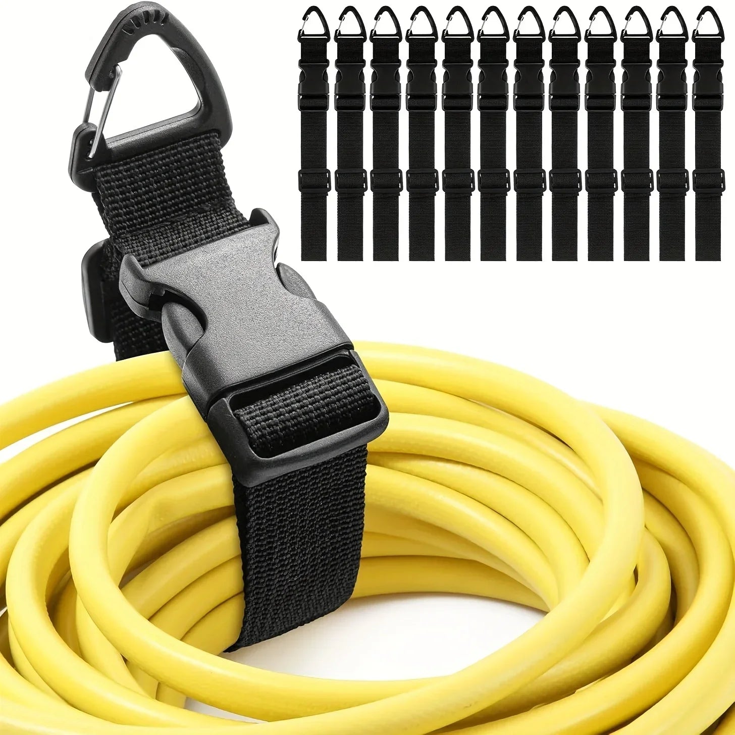 45cm Black Adjustable Extension Cord Organizer Heavy-Duty 3-Axis Buckle Storage Strap for Workshop Garage Cable Management Qme