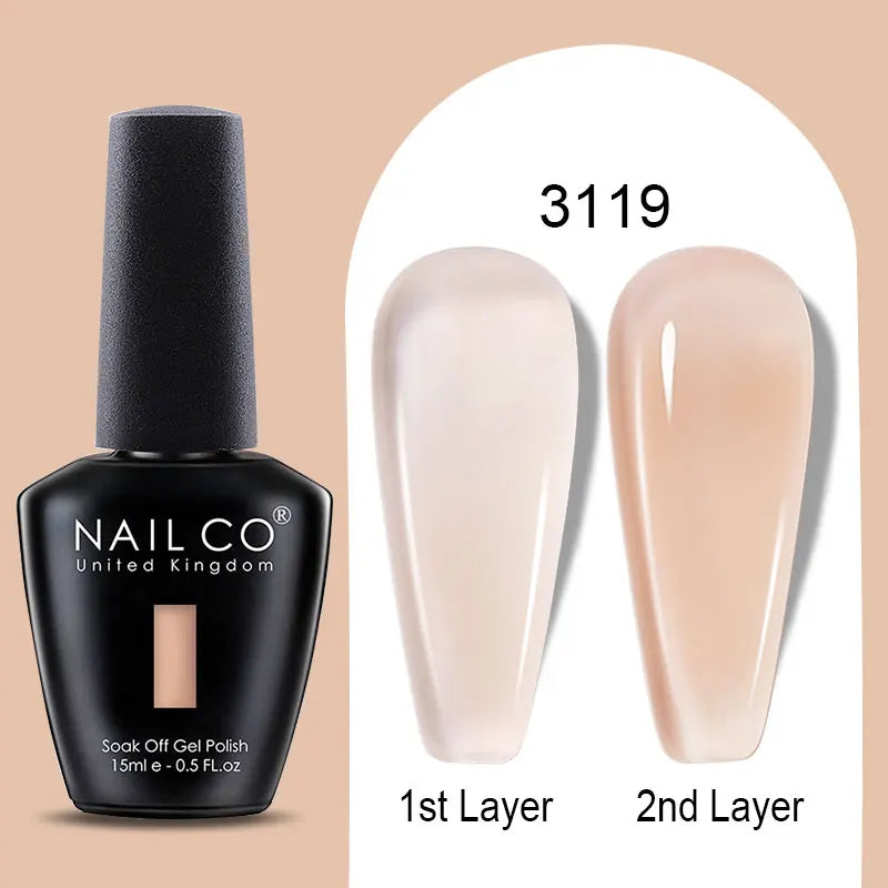 NAILCO Rubber Base Gel Polish Milky Pink Jelly White Beige 6Colors