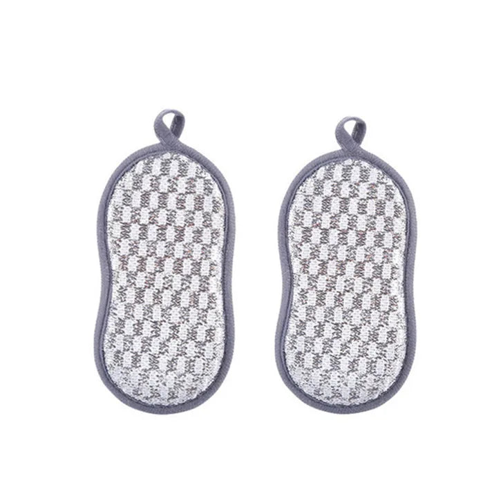 Kitchen Cleaning Sponge Double Sided Sponge Scrubber Sponges For Dishwashing Scouring Pad Dish Cloth Kitchen Cleaning Tools Qme Silvery 2PCS