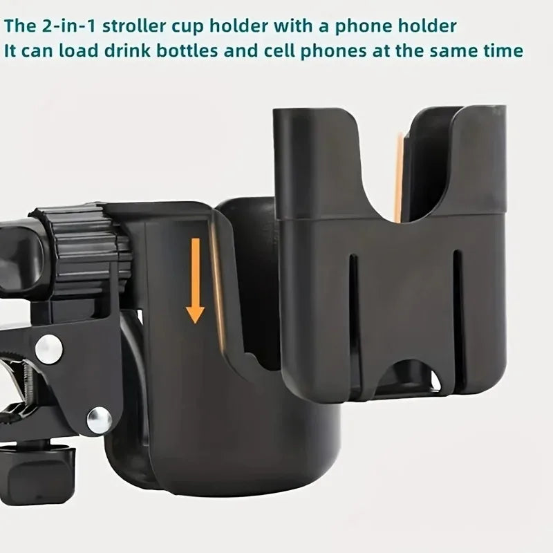 Universal Stroller Cup Holder Phone Combo 2-in-1 Adjustable Bottle Qme